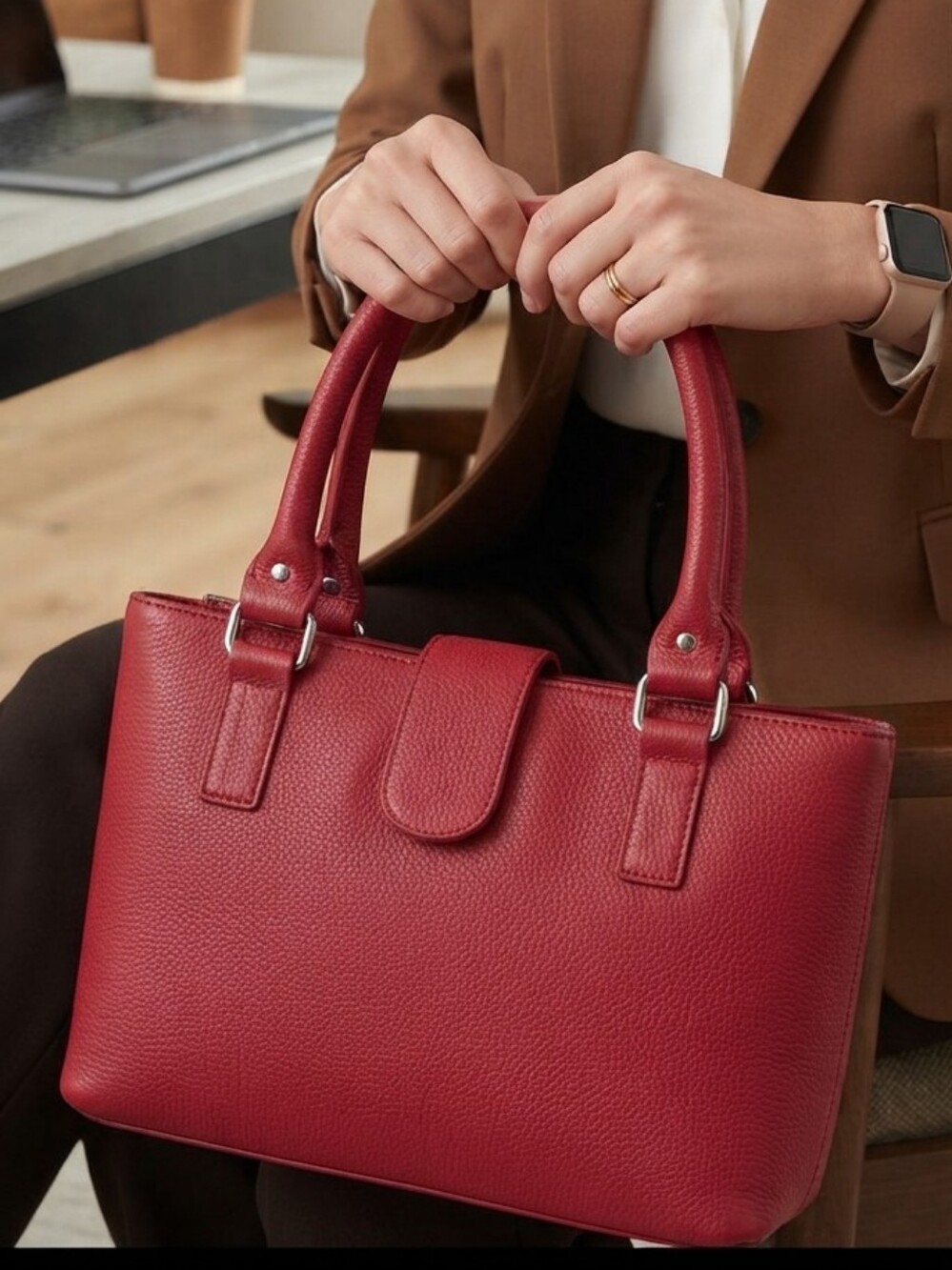 Lillian Vernon Genuine Leather Red Shoulder Bag